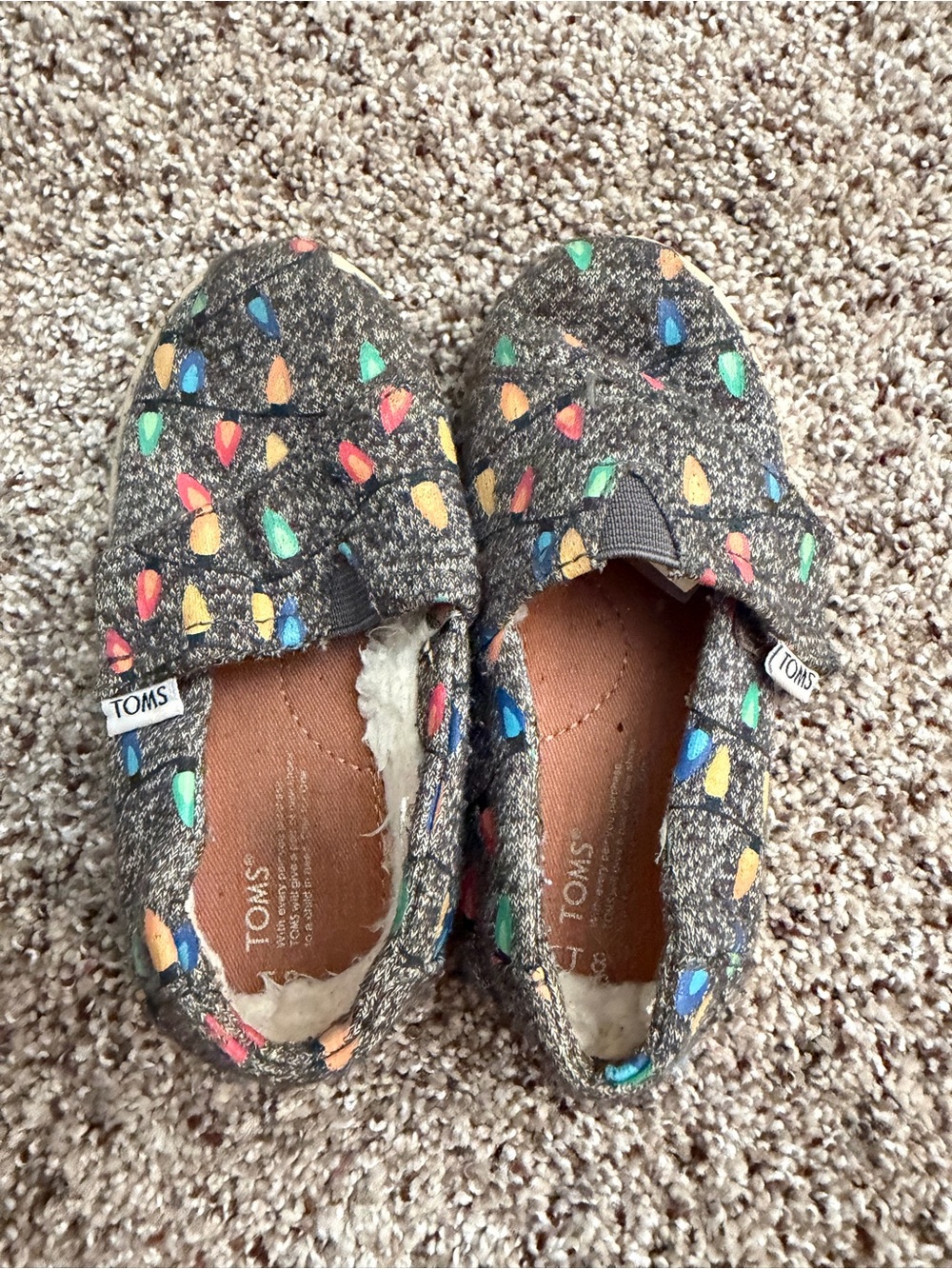 Charcoal TOMS with Christmas Light Pattern - Toddler Size 8